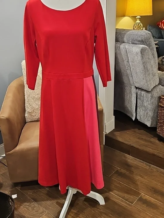Boden Claudia Colorblock Dress Red/Pink/Aubergine Sz 14R EUC - Picture 5 of 11